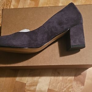 Elegant GRAY Suede Block Heel Pumps